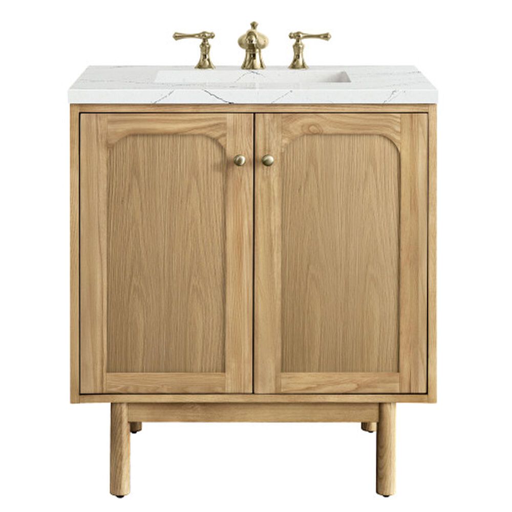 James Martin Vanities Laurent 30" Single Bathroom Vanity in Light Natural Oak with 3 cm Ethereal Noctis Quartz Top and Rectangular Sink, , large