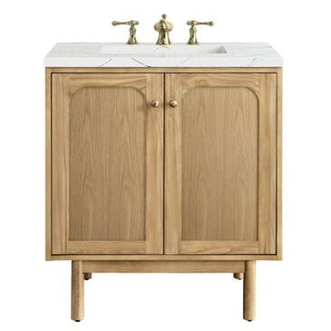 James Martin Vanities Laurent 30" Single Bathroom Vanity in Light Natural Oak with 3 cm Ethereal Noctis Quartz Top and Rectangular Sink, , large
