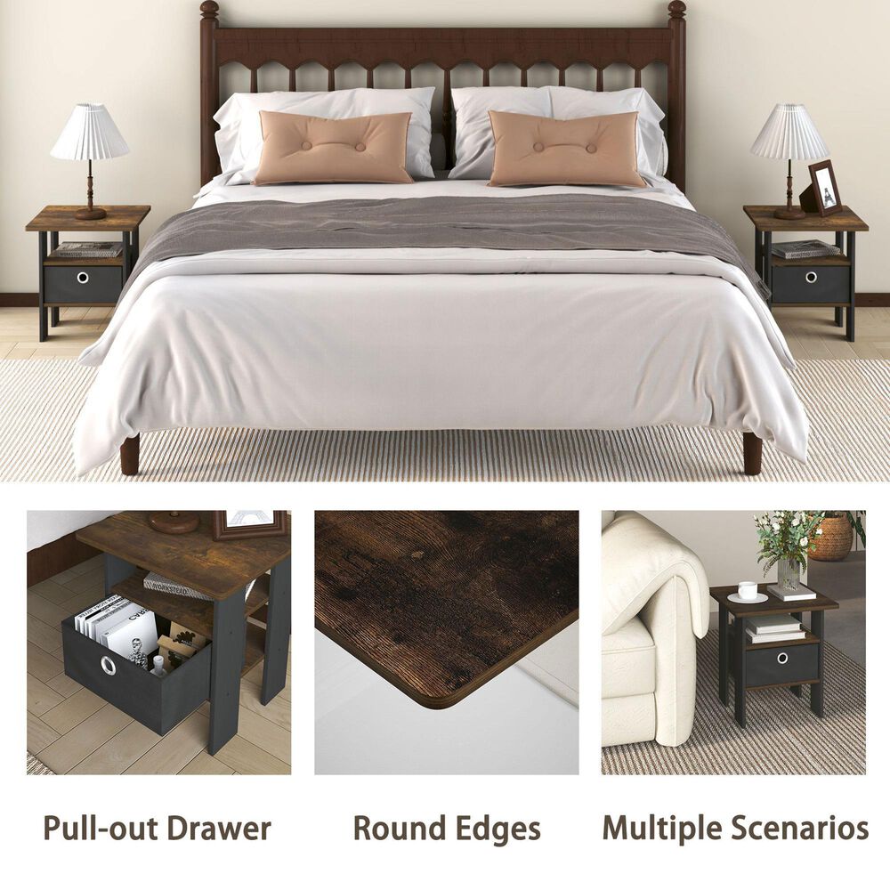 HOMLUX 2-Piece 1-Shelf End Table with Bin Drawer in Amber Pine, , large