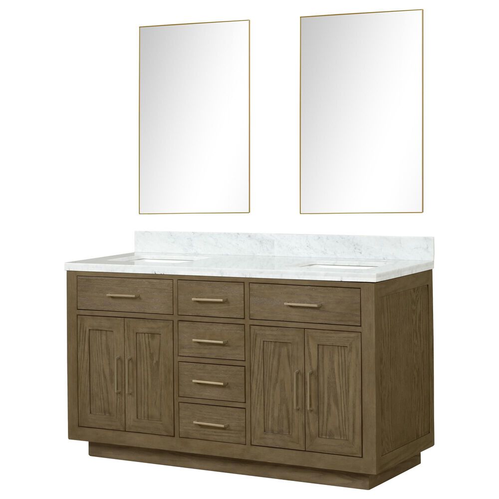 Lexora Home Abbey 60" Double Bathroom Vanity in Black Oak with 2 cm White Carrara Marble Top, Rectangular Sinks and 28" Mirrors, , large