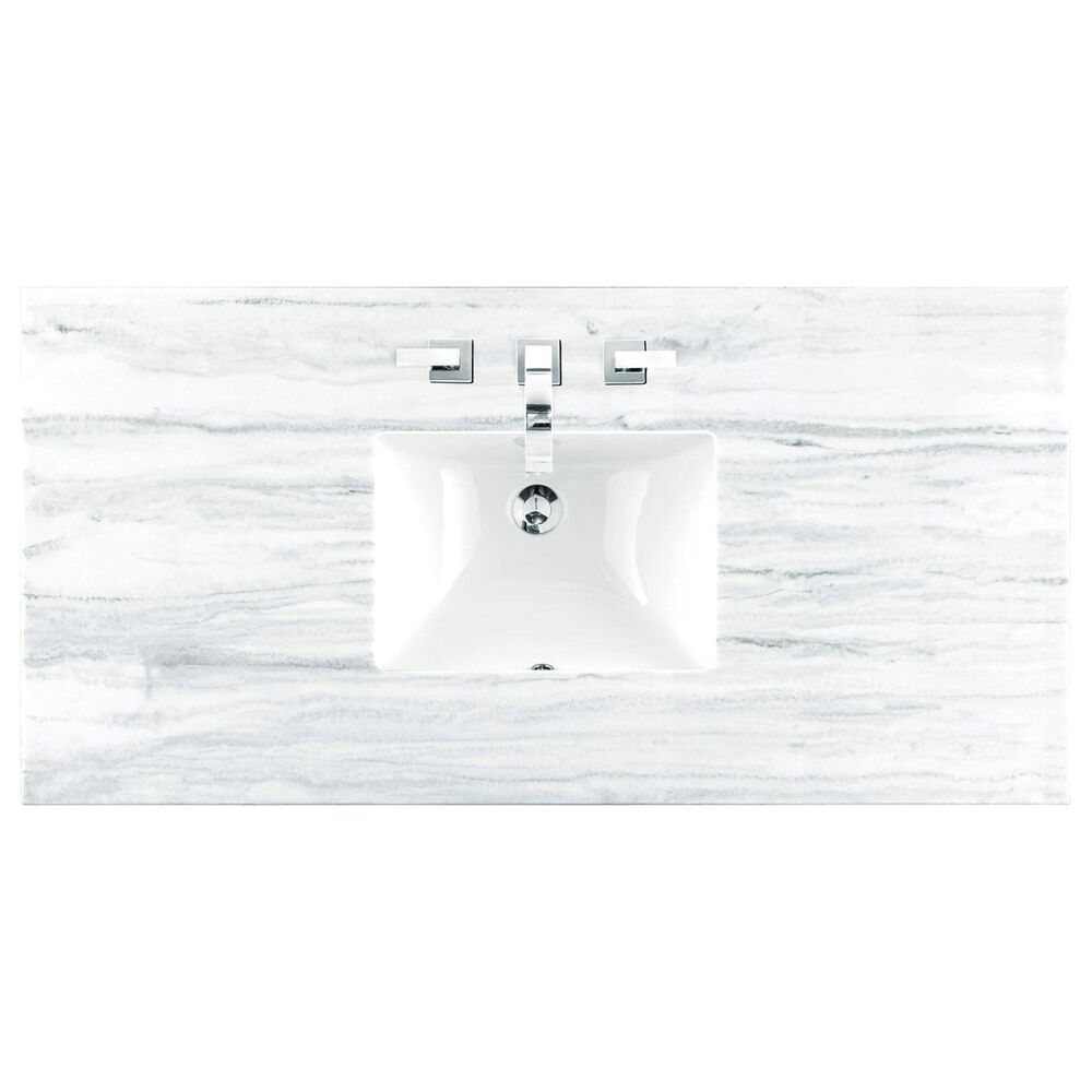 James Martin Vanities Solene 48&quot; Single Bathroom Vanity in Seaside Oak with 3 cm Arctic Fall Solid Surface Top and Rectangular Sink, , large