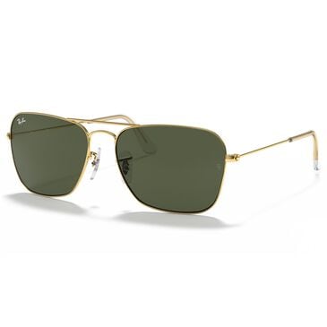 Ray-Ban Caravan Sunglasses with Green Lenses in Polished Gold, , large
