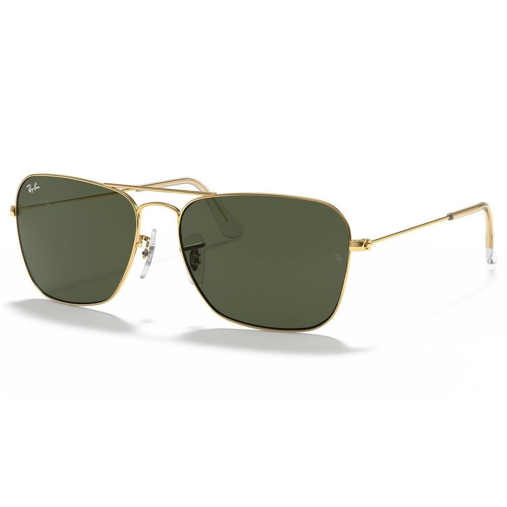 Ray-Ban Caravan Sunglasses with Green Lenses in Polished Gold, , large