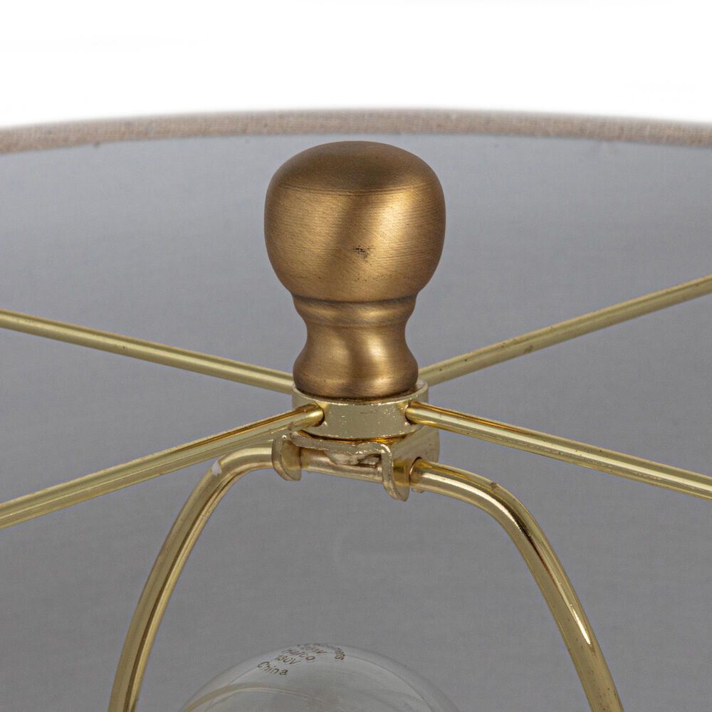 Creative Coop Adeline Stoneware Conical Table Lamp in Cream and Brass, , large