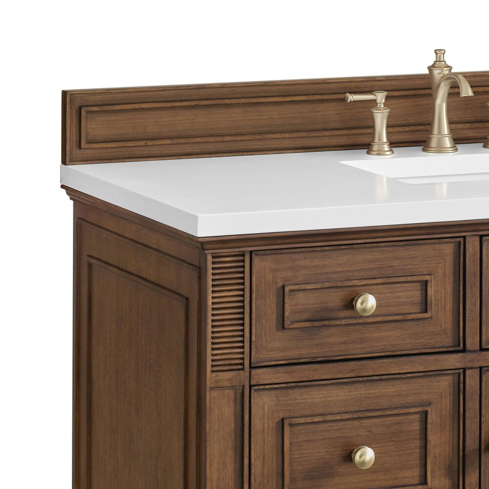 James Martin Vanities Lorelai 48" Single Vanity in Mid-Century Walnut with 3 cm White Zeus Quartz Top, , large