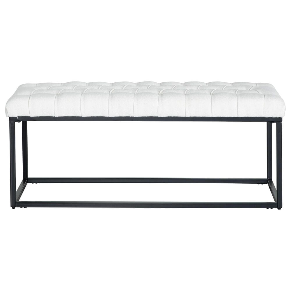 Lamps Per Se Winston Bench in Faux Leather Cream Boucle, , large