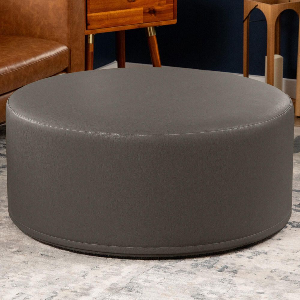 Jaxx Candler Faux Leather Ottoman in Gunmetal, , large