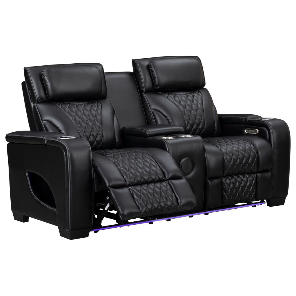 Titanic Furniture All Star Power Reclining Loveseat with Power Headrest in Black, , large