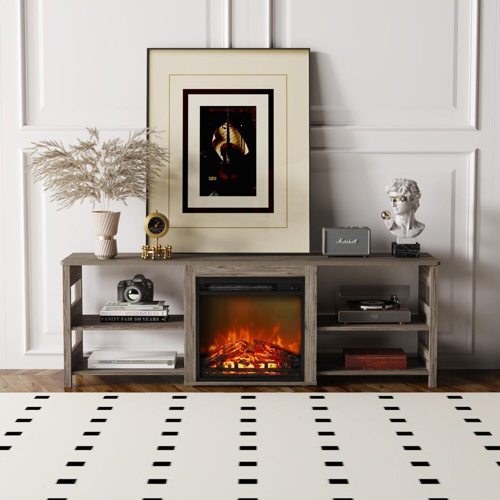 HOMLUX 63" Fireplace TV Stand with Storage Shelves in Rustic Oak, , large