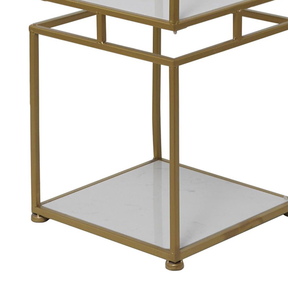 Maple and Jade 4-Shelf Cube Storage Shelving Unit in Satin Gold and White Marble, , large