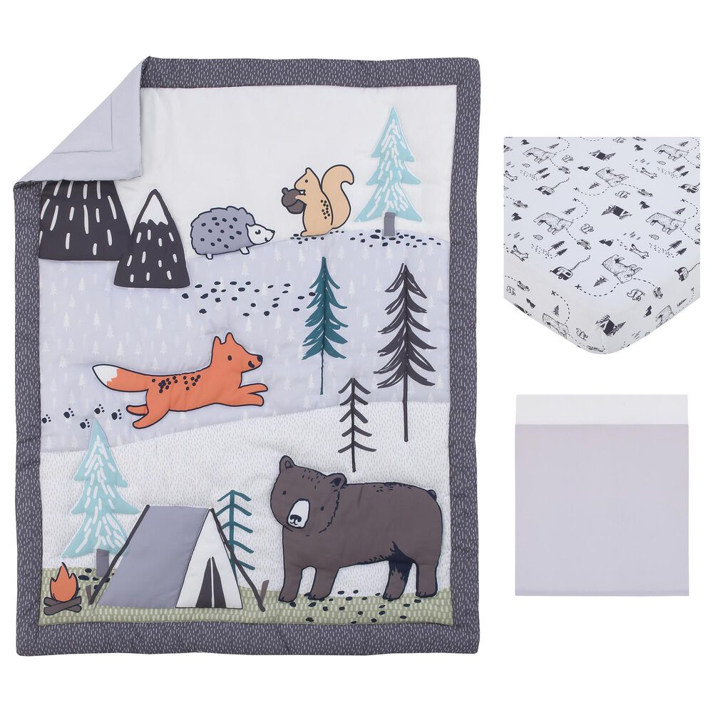 Nojo Baby and Kids Woodland Friends 3-Piece Nursery Crib Bedding Set in Grey, , large