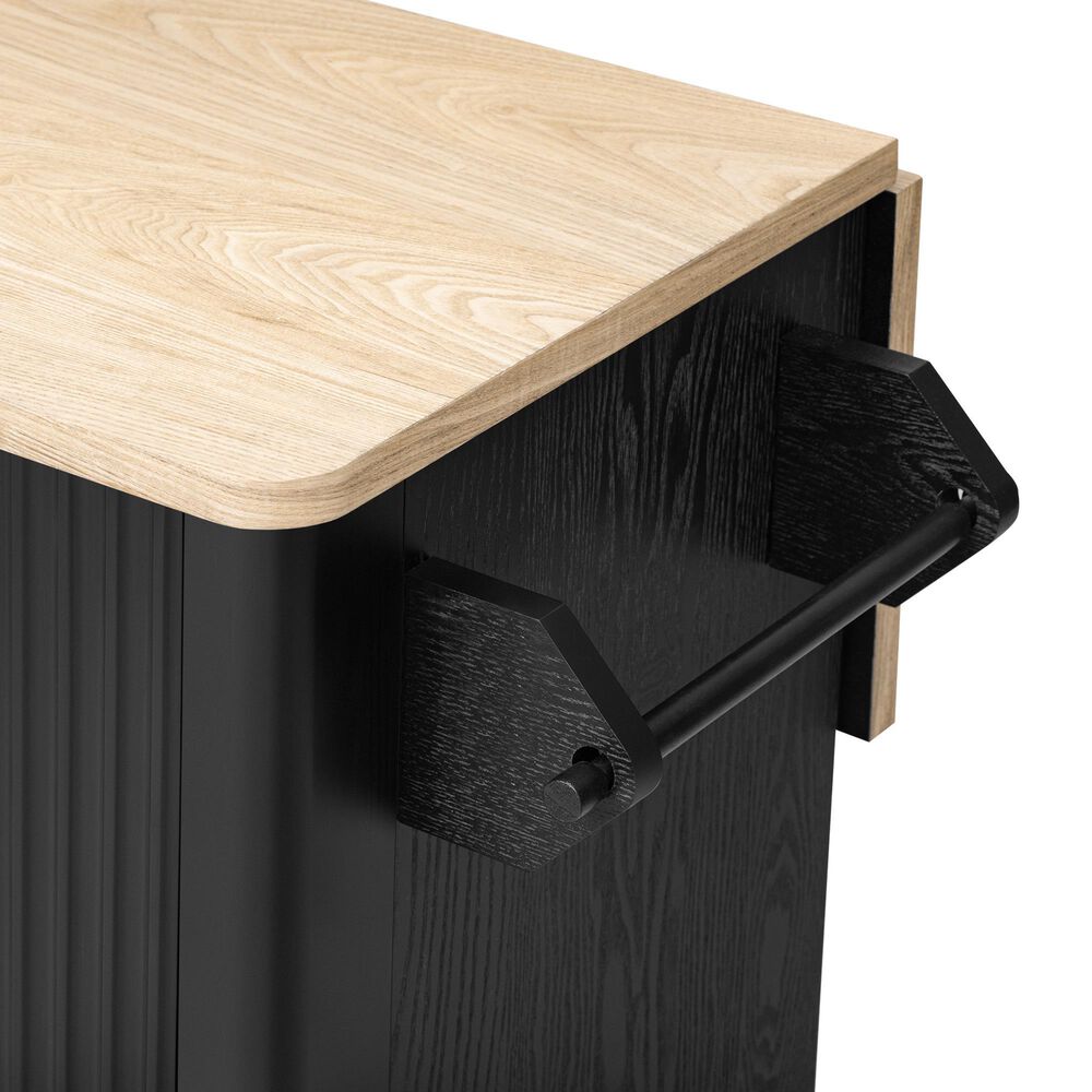 HOMLUX 51" Fluted Kitchen Island with Drop Leaf in Black Ash, , large