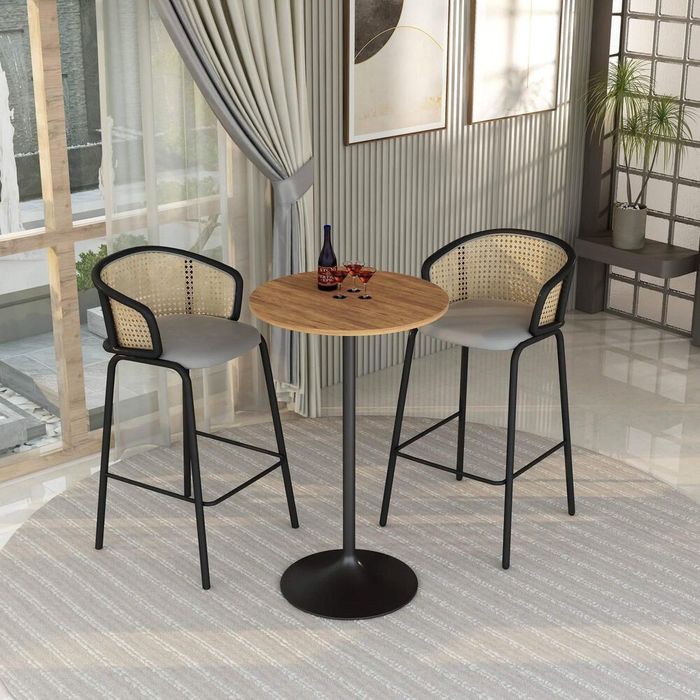 Leisuremod LeisureMod Verve Collection Modern Bar Height Table Black Base with 27 Round Cognac Brown MDF Top, , large