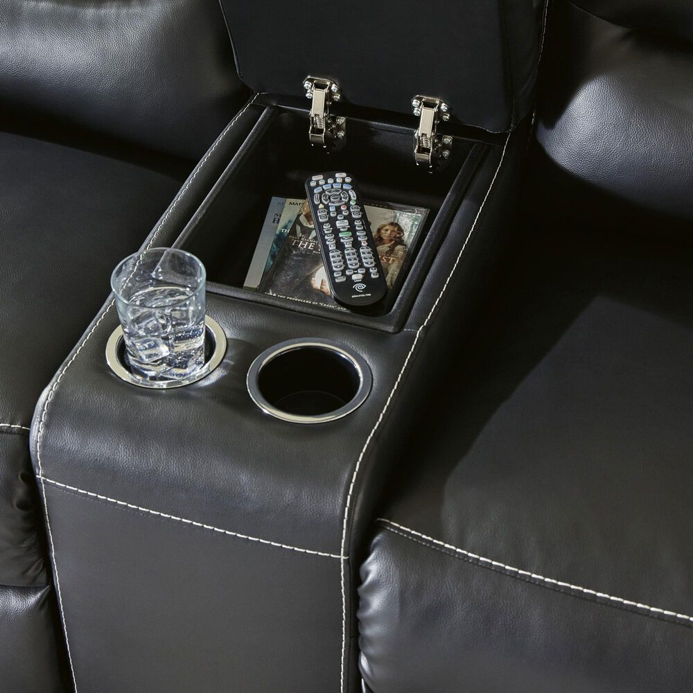 Ashley Warlin Power Reclining Loveseat with Console in Black, , large