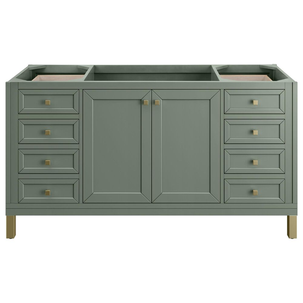 James Martin Vanities Chicago 60" Single Bathroom Vanity in Smokey Celadon with 3 cm Eternal Jasmine Pearl Quartz Top, Rectangular Sink and FreePower Wireless Charger, , large