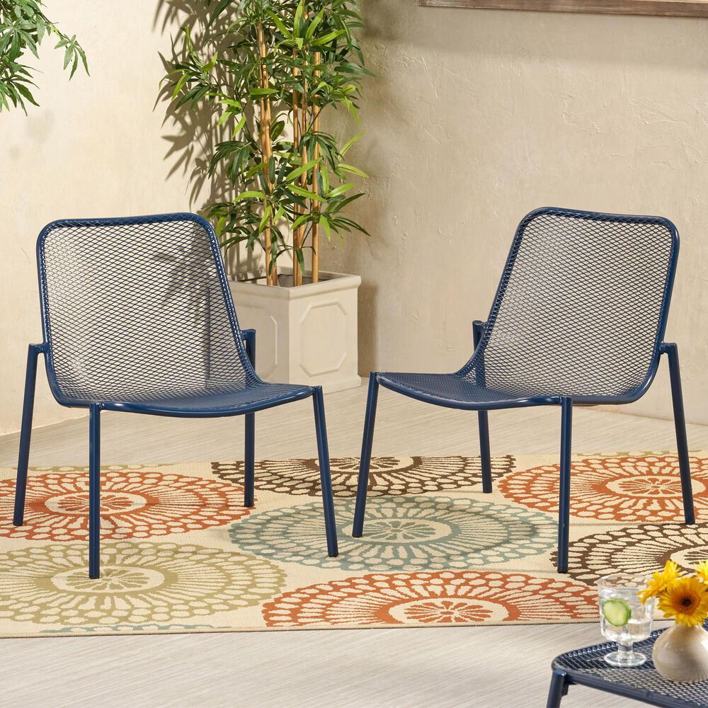 Hearth and Haven Kincaid Outdoor Stackable Mesh Chair in Navy (Set of 2), , large