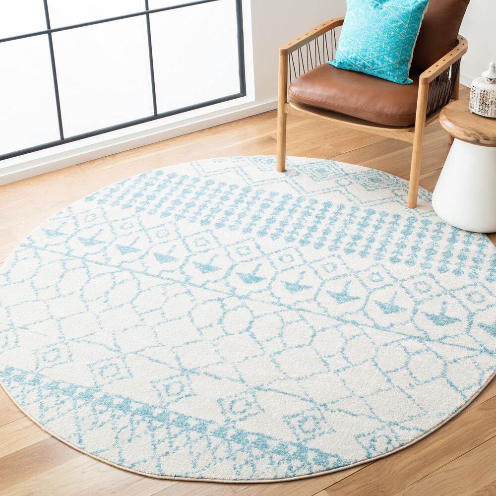 Safavieh Tulum 6&#39;7&quot; Round Ivory and Turquoise Area Rug, , large