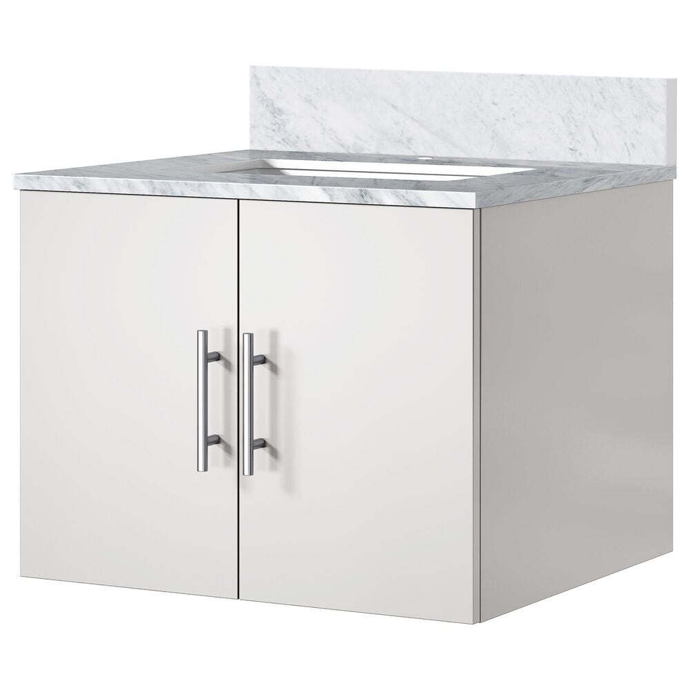 Lexora Home Geneva 24" Single Bathroom Vanity in Glossy White with 2 cm White Carrara Marble Top and Rectangular Sink, , large