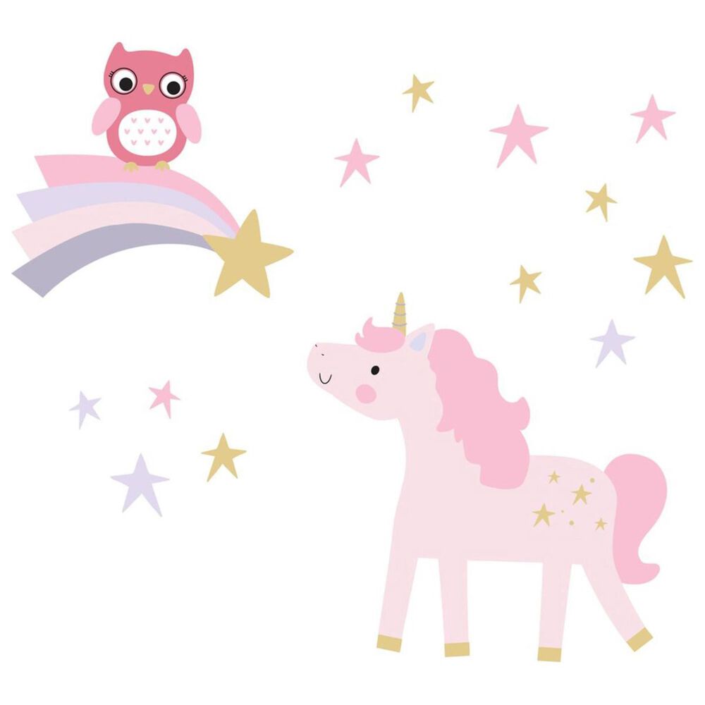 Lambs and Ivy Rainbow Unicorn Wall Decal in Pink and Gold, , large