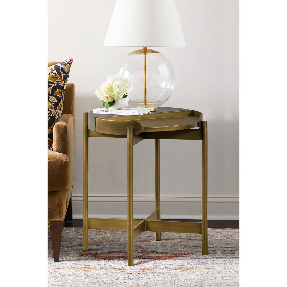 Blue River Dua End Table in Medium Gray and Antique Brass, , large