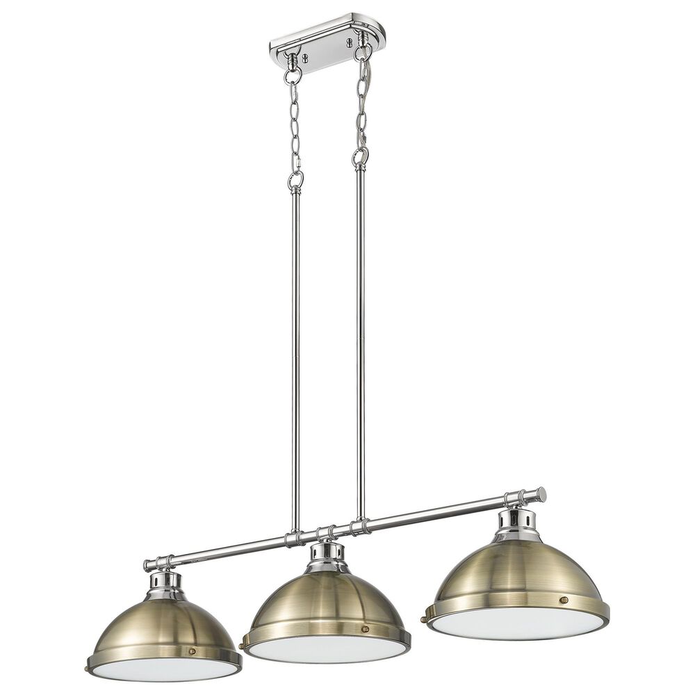 Golden Lighting Duncan 3-Light Pendant with Aged Brass Shade in Chrome, , large