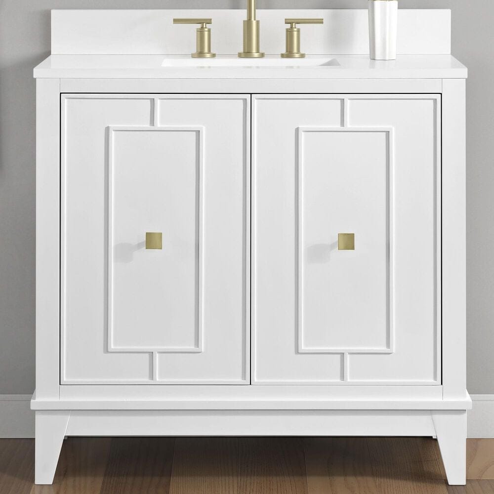 37B Kinsale 36" Single Bathroom Vanity Cabinet in Bright White with White Composite Stone Top and Backsplash, , large