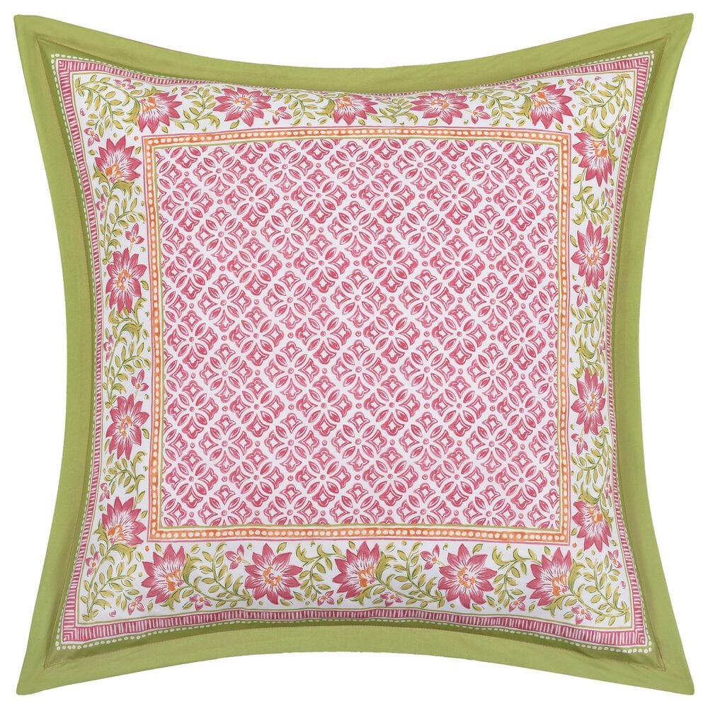 J. Queen New York Shiloh 26" Square Euro Pillow Sham in Pink, Green and Orange, , large