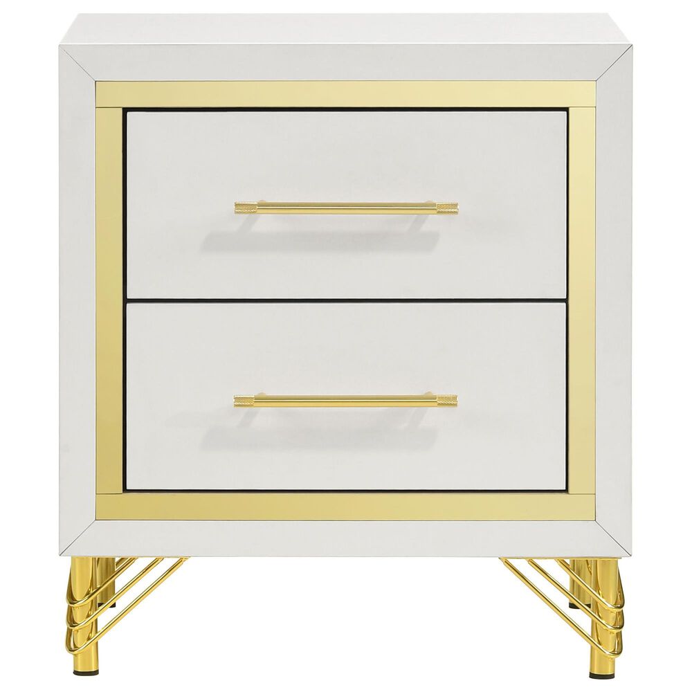 Pacific Landing Lucia 2-Drawer Nightstand in Bright White and Gold, , large