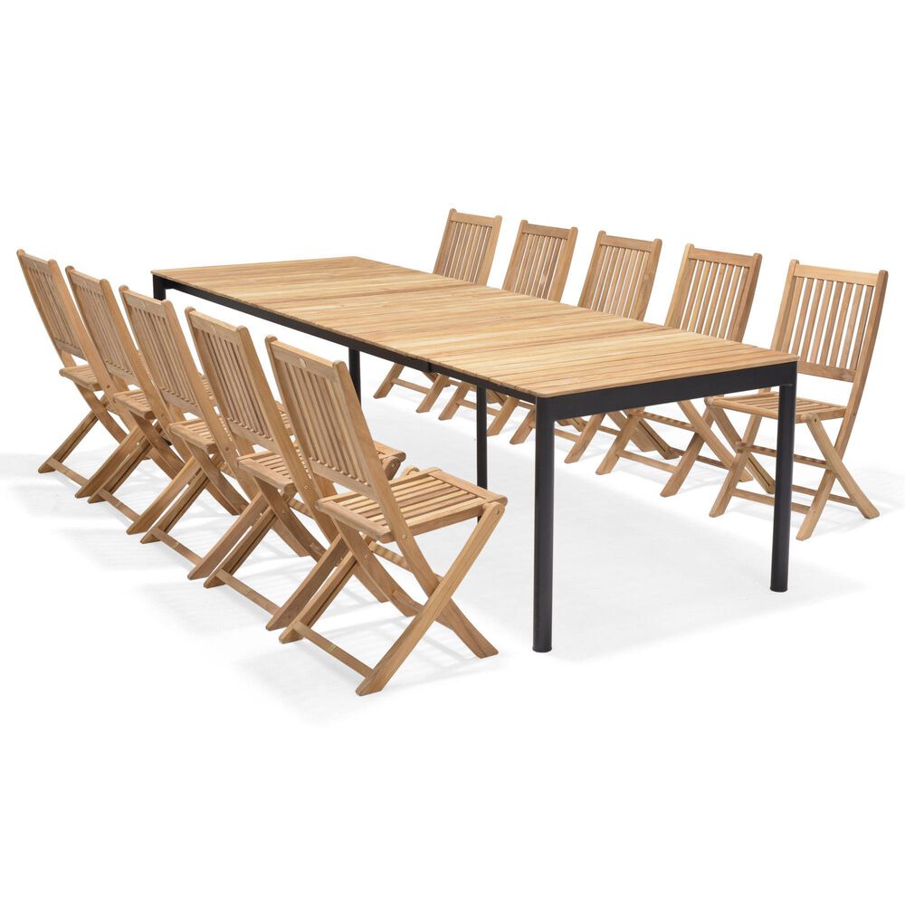 International Home Miami Ujo 11-Piece Rectangular Extendable Patio Dining Set in Brown and Black, , large