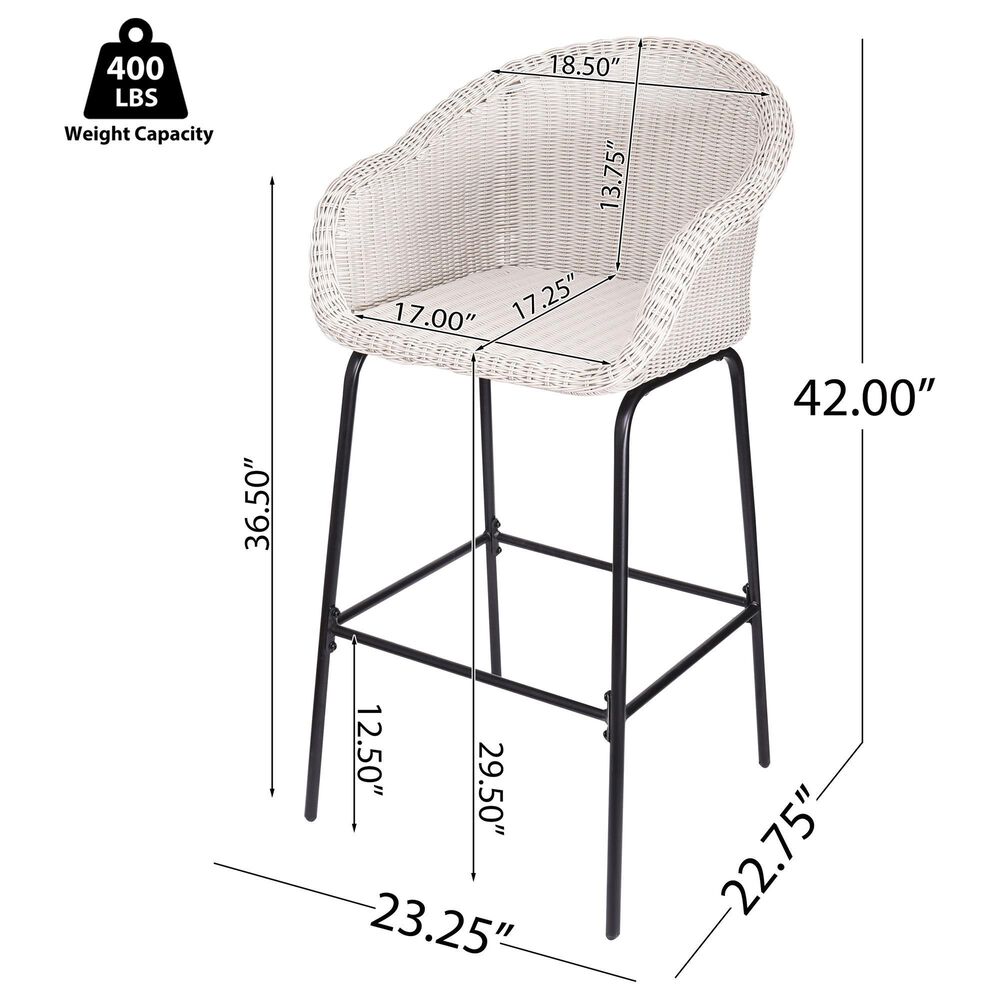 Hearth and Haven Ladd Outdoor Faux Wicker Barstool with Black Metal Frame in Light Gray (Set of 2), , large