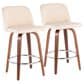 LumiSource Toriano Swivel Counter Stool with Cream Faux Leather Upholstery in Walnut and Chrome (Set of 2), , large