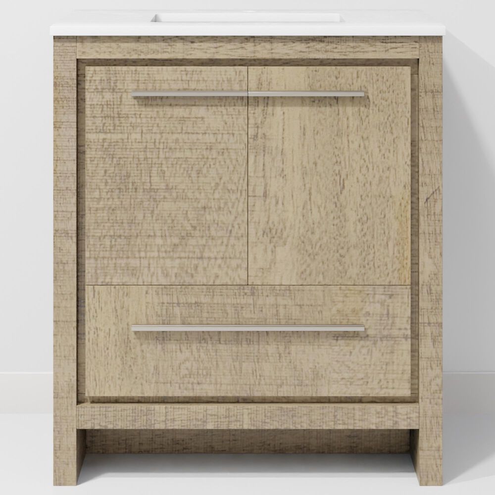 Lexora Home Lafarre 30&quot; Single Bathroom Vanity in Rustic Acacia with 2 cm White Cultured Marble Top and Rectangular Sink, , large