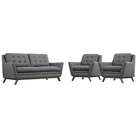 Modway Beguile 3-Piece Fabric Living Room Set in Gray

                    