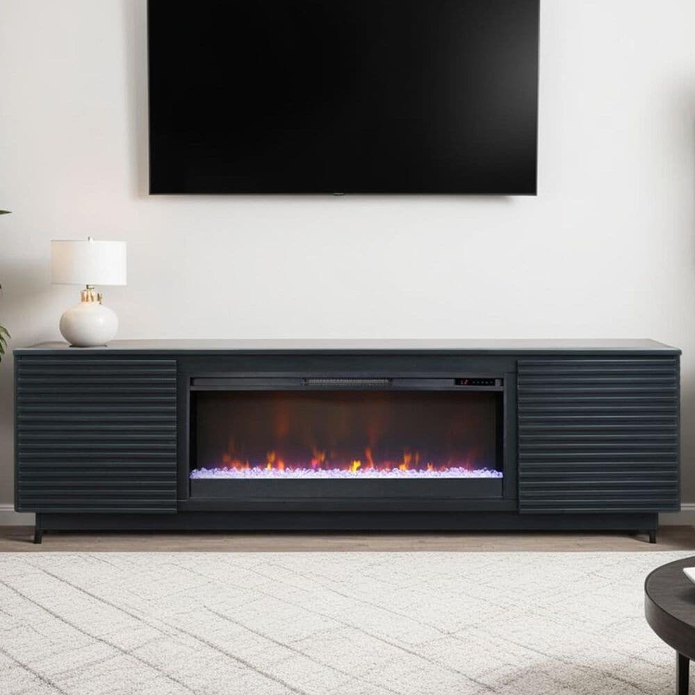 Legends Home Stardust 89" Fireplace Console with Fireplace Insert in Seal Skin Black, , large