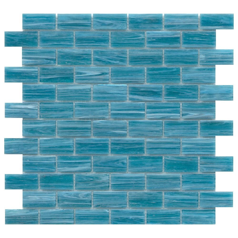 Emser Swirl Aqua 1" x 2" Rectangle on 12" x 12" Glass Mosaic Sheet, , large