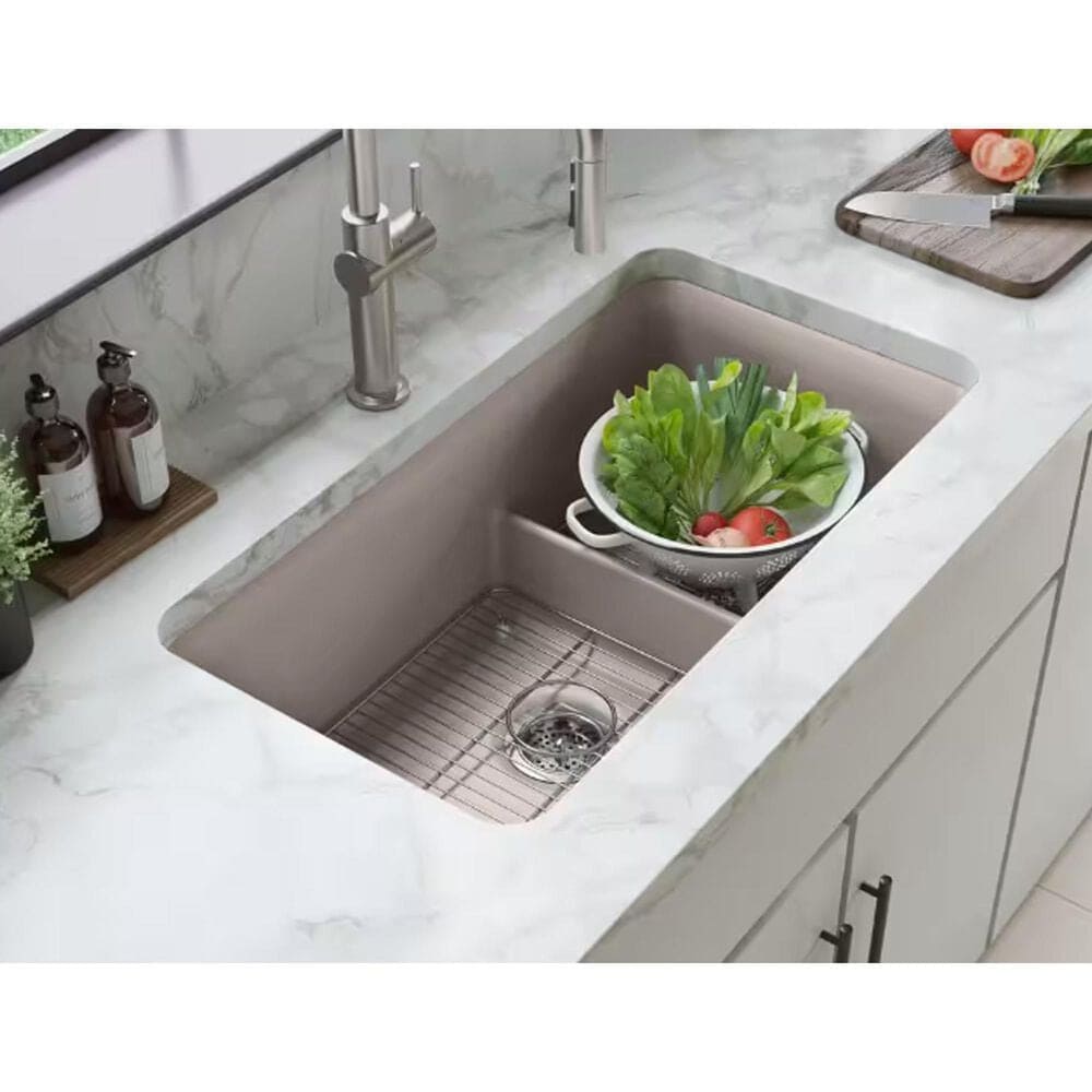 Kohler Cairn Smart Divide 33.5&quot; Undermount Double-Bowl Kitchen Sink in Matte Taupe, , large