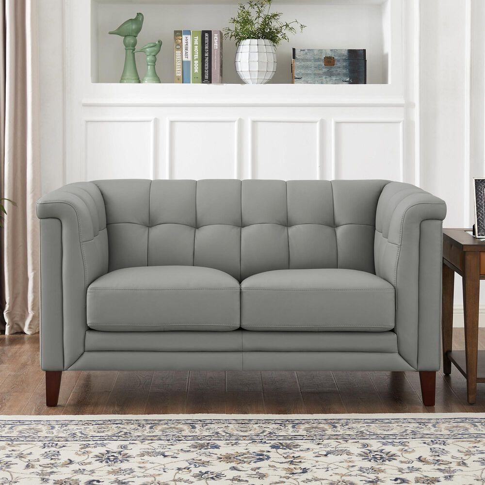 Hydeline Arvo Stationary Leather Loveseat in Silver Gray, , large