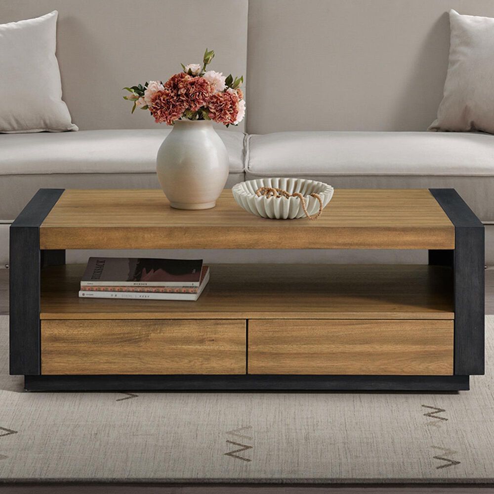 Mayberry Hill Breckenridge 2-Drawer Coffee Table in Light Oak and Black, , large