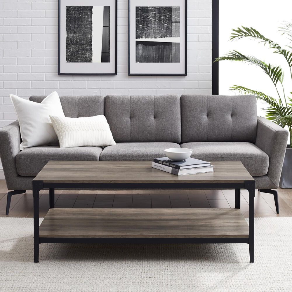 Walker Edison Angle Iron Coffee Table in Grey Wash, , large