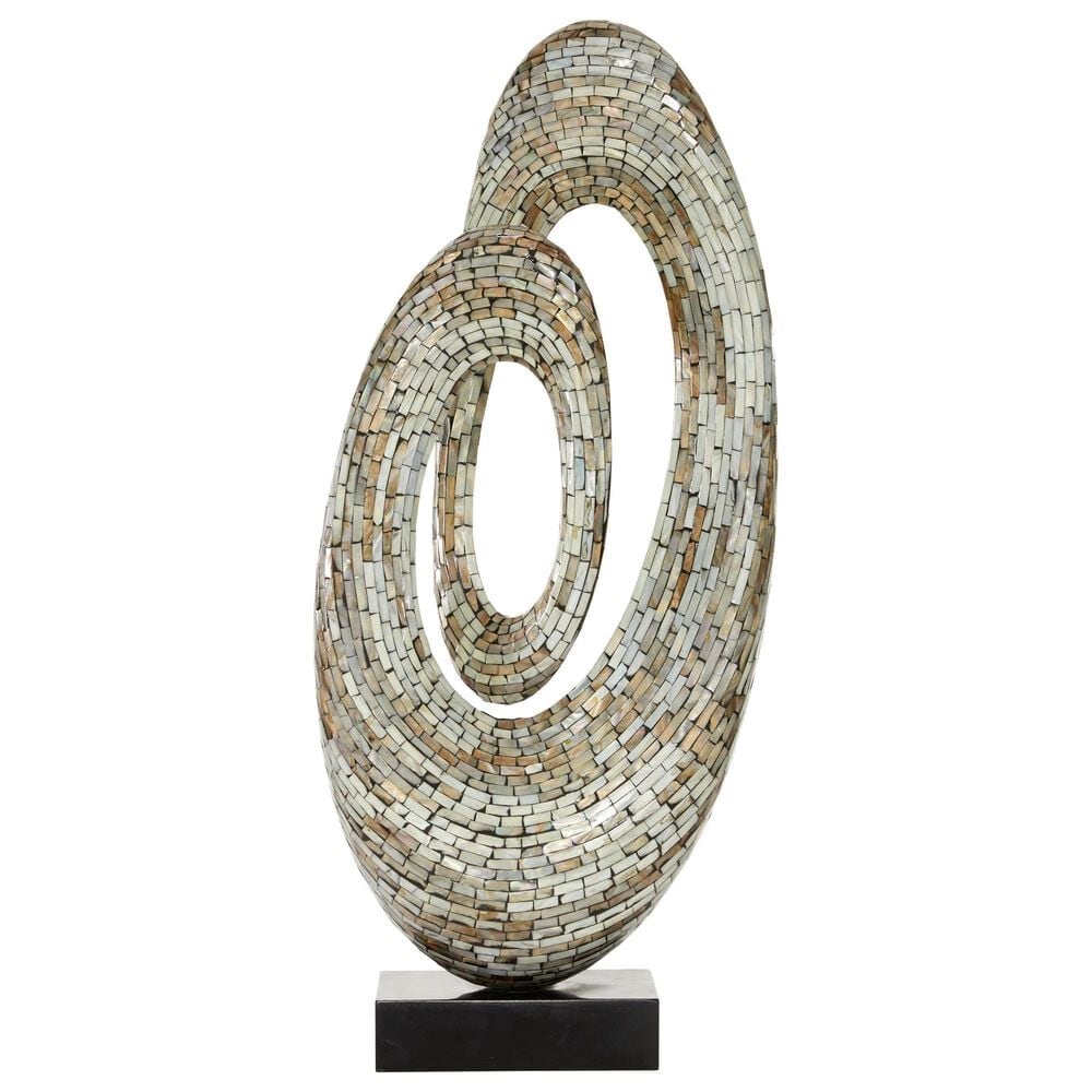 Maple and Jade Pearl Shell Abstract Swirl Decorative Sculpture in Polished Gray and Black, , large