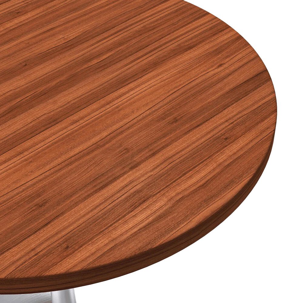 Leisuremod LeisureMod Verve Collection 36 Round Dining Table, Brushed Chrome Base with Cognac Brown MDF Top, , large