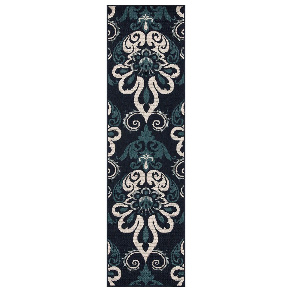 Kaleen Rugs Anther 2"2" x 7"10" Navy, Teal and Ivory Indoor/Outdoor Runner, , large