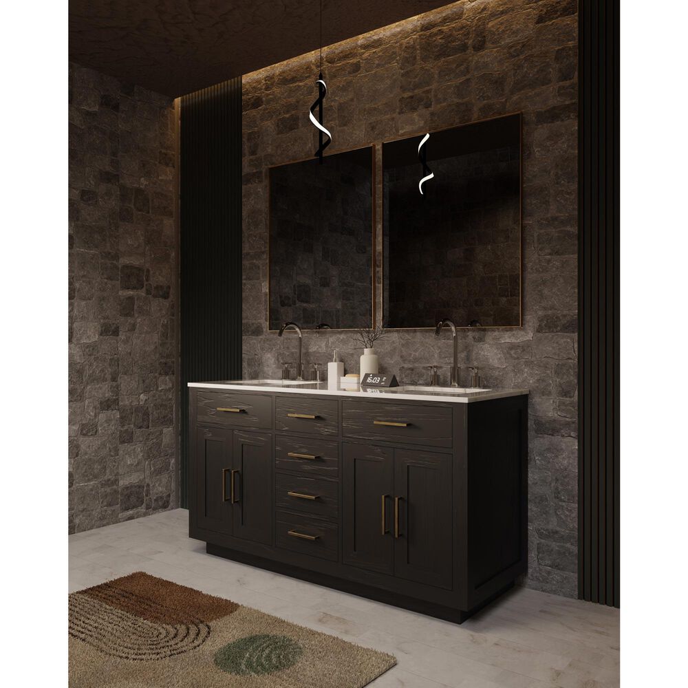 Lexora Home Abbey 60&quot; Double Bathroom Vanity in Black Oak with 2 cm White Carrara Marble Top and Rectangular Sinks, , large