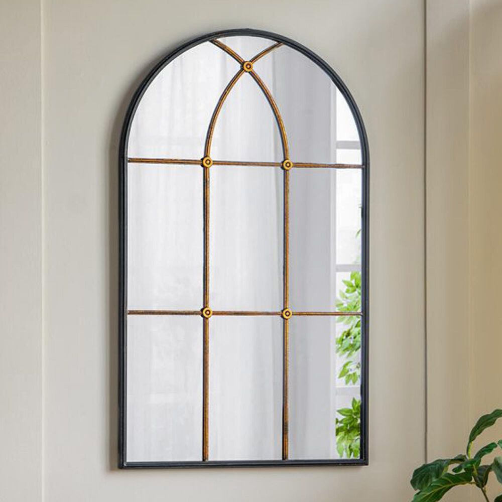 A&amp;B Home Arched Wall Mirror in Black and Gold, , large