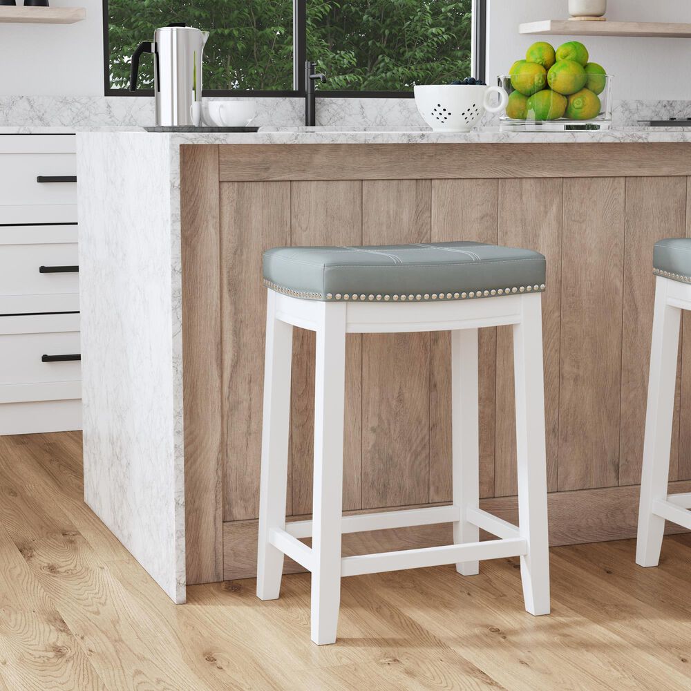 Linon Home Decor Claridge Counter Stool with Light Grey Cushion in Bright White, , large