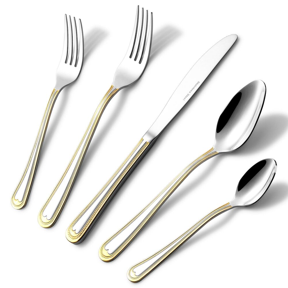 Gifts Plus 20-Piece Atrani Flatware Set with Gold Trimmed in Stainless Steel, , large