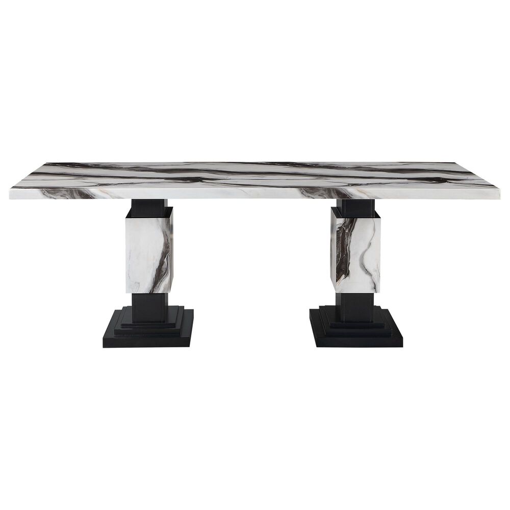 Global Furniture USA Faux Marble Pedestal Dining Table and 6 Chairs in Black, , large