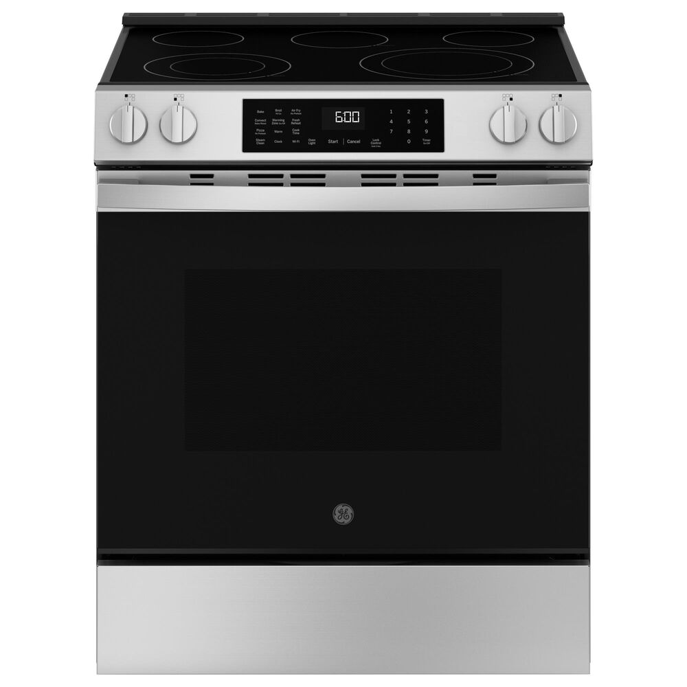 GE Appliances 2-Piece Kitchen Package with 5.3 Cu. Ft. Slide-In Electric Range and 1.9 Cu. Ft. Over-The-Range Microwave in Stainless Steel and Black, , large