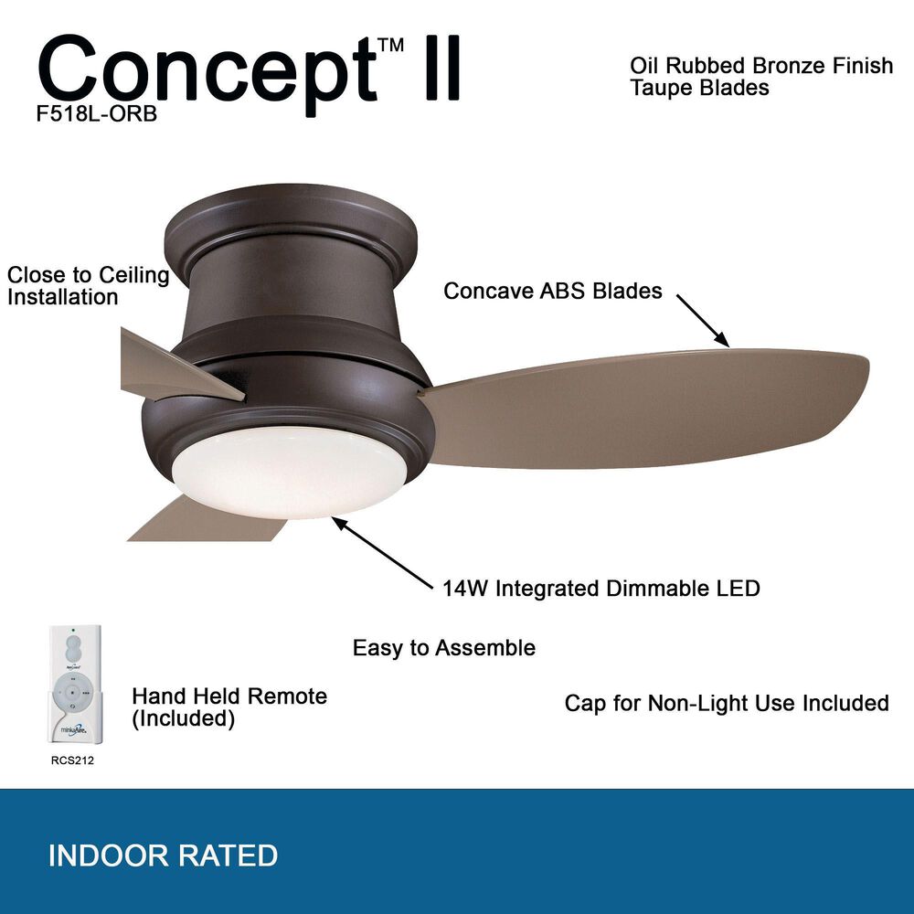 Minka-Aire Concept II 44" Flush Mount Ceiling Fan with LED Light in Oil Rubbed Bronze, , large