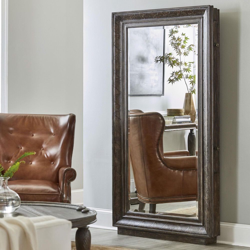 Hooker Furniture Traditions Floor Mirror with Hidden Jewelry Storage in Rich Brown and Grey, , large